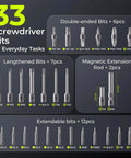 Electric Screwdriver Set With 33 Magnetic Bits And 3 Torque Settings, 300 RPM, includes various screwdriver bits for DIY tasks
