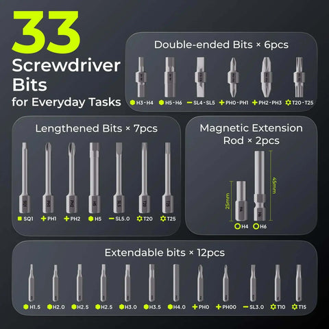 Electric Screwdriver Set With 33 Magnetic Bits And 3 Torque Settings, 300 RPM, includes various screwdriver bits for DIY tasks