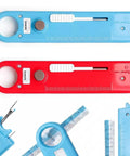 4 In 1 Needle Threader Kit With Seam Ripper Magnifying Glass And Magnetic Guide For Easy Threading Stitch Removal And Quick Sewing Fixes No Fuss All In One Sewing Accessory For Home Crafters in blue and red plastic