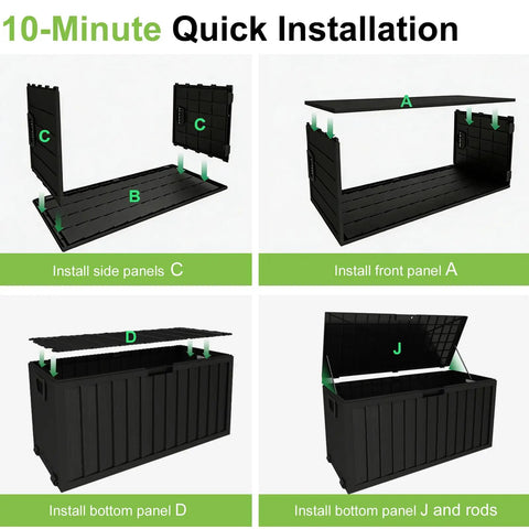 75 Gallon Outdoor Storage Box Weatherproof And Lockable For Patio Cushions, Garden Tools, And Outdoor Gear Black assembly guide