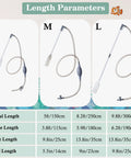 3-in-1 Aquarium Vacuum Gravel Cleaner With Adjustable Siphon For Easy Waste Removal Water Change And Sand Washing In One Kit Includes Hand Siphon Hose And Extension Tube For Low Water Level Maintenance. Size chart S M L with hose lengths