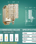 Detailed diagram of Two Pack Crystal Wall Sconce Lights With Champagne Finish Modern Minimalist Style Slick Polyhedral Crystal Shade