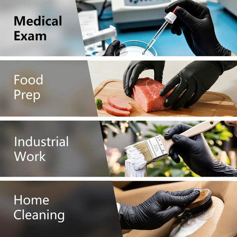 Top Tier Built Tough 6 Mil Black Nitrile Gloves 100 Pack Large for medical exam, food prep, industrial work, and home cleaning.