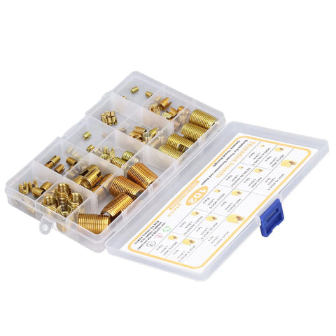 DIY Go To Thread Repair Kit With 102 Pcs Self Tapping Thread Inserts In High Carbon Steel For M2 To M14 Reinforcement For Furniture And Auto Easy Slotted Installation Quick Fix For Damaged Threads, organizer case open