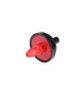 Red 1/2 GPH pressure compensating dripper for drip irrigation systems angled view
