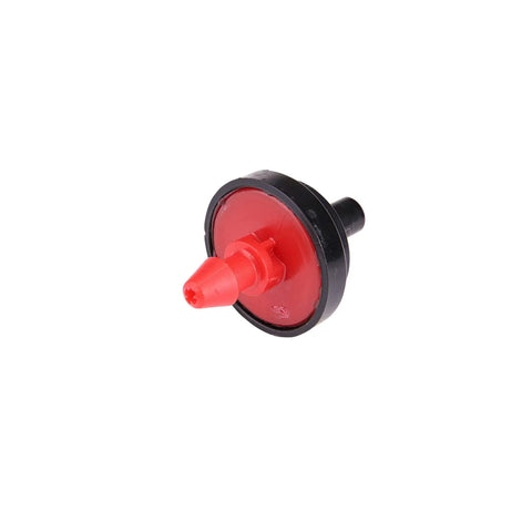 Red 1/2 GPH pressure compensating dripper for drip irrigation systems angled view