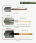 Comparison of Special Forces shovels featuring Battle Wolf Military Grade Survival Shovel with hardwood handle and carbon steel head.