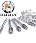 Die grinder burr set, 10-piece tungsten carbide, double-cut, 1/4-inch shank, BOOLY brand