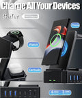 Beast 10 In 1 Wireless Charging Station with 7 USB-C ports charging phone, watch, earbuds; fast charging stand display.