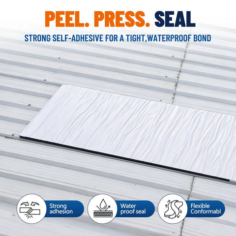 Heavy Duty Roof Repair Tape And Weatherproof Flashing Membrane To Patch Leaks On Rv Gutters Windows And Siding Without A Sweat Long Lasting Tape holds strong on metal roof.