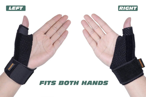 Reversible Thumb And Wrist Stabilizer Compression Splint With Copper Ions For BlackBerry Thumb And Hand Pain Relief shown on both hands.