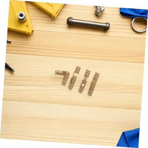 Brass Invisible Barrel Hinges With Quiet Operation, 25 Pack For Jewelry Boxes on wooden surface with tools