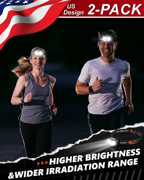Rechargeable 2 Pack Headlamp With Beast Bright 1200 Lumen LED, Motion Sensor, Waterproof Design For Hiking, Camping, Running