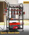 Rolling Garage Storage Cart With 8 Outlet Power Strip On Wheels, The Handy Tool Organizer And Charging Station For Drills And Tools