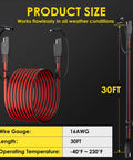 SAE To SAE 30 Ft Extension Cable With 16 AWG Pure Copper Core, weatherproof connectors, coiled layout, product size display