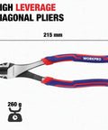 WORKPRO 8-inch high-leverage diagonal pliers with blue and red handles for cutting wires
