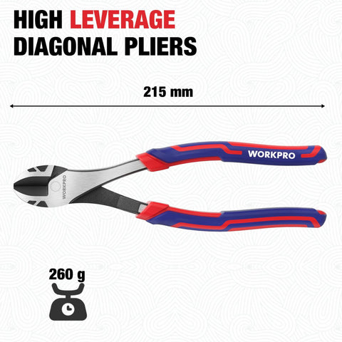 WORKPRO 8-inch high-leverage diagonal pliers with blue and red handles for cutting wires