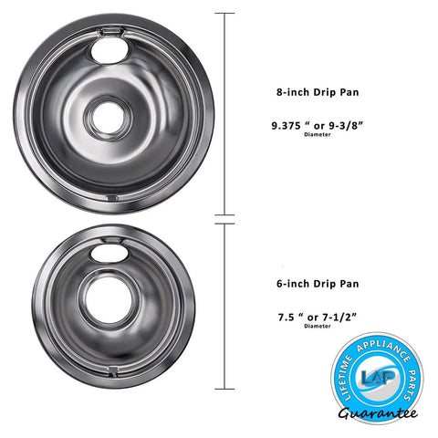Chrome Drip Pan Replacement Set For Whirlpool Range Ovens, 3 Small 6 Inch Pans And 1 Large 8 Inch Pan, 10124XZ Compatible, Durable Lifetime Quality, Easy Install, Must Have Upgrade, 3 Pack 6 Inch Pans And 1 8 Inch Pan Kit