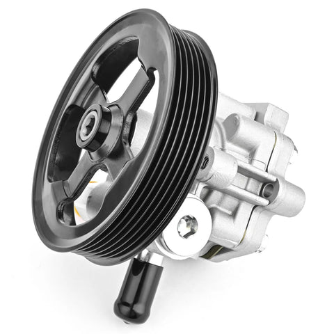 Power Steering Pump With Pulley Direct Fit For 2007 To 2012 Dodge Caliber 1.8L 2.0L 2.4L And 2007 To 2017 Jeep Patriot Compass 2.0L 2.4L Replacement Easy Install Quiet Operation Smooth Steering, side view.