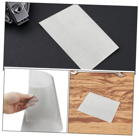4 Pack Stainless Steel Screen Mesh For Bumper Repair, fine mesh close-up and flat view, used in DIY auto repairs