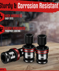 Beefy 18-Piece Half Inch Drive Shallow Impact Universal Joint Socket Set With Metric Wobble Sockets 10-24mm, Includes 3 Inch And 6 Inch Extension Bars, Quarter To Half Inch And Three Eighths To Half Inch Adapters, 6 Point, 13mm and 15mm sockets