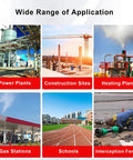 Wide range of application image showing Power Plants, Construction Sites, Heating Plants, Gas Stations, Schools, Interception Fences.