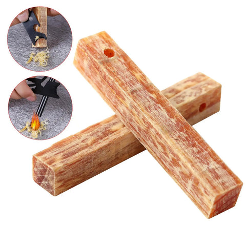 Campfire Starter Tool That Lights Pine Wood Fires Fast And Easy No Hassle, compact pine wood sticks with fire-lighting demonstration.