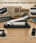 Heavy Duty Hose Crimping Tool Kit For One Quarter, Five Sixteenths And Three Eighths Inch ID Hoses With One Hundred Ferrules Including 0.593 And 0.625 Inch Dies, Bench Mounted Crimper Works As A Real Workhorse For PVC Rubber And Air Hoses, ductile cast iron