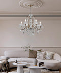 Chic Modern Chrome Crystal Pendant Chandelier For Dining Room And Living Areas With Sparkling Diamond Orbs, Large 23 Inch Diameter, 39 Inch Adjustable Chain, Ceiling Plate Included, Six Bulbs Required installed in elegant living room.