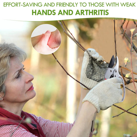 Woman using German Made Pruning Shears For Precision Cutting Heavy Duty Hand Pruners With Ergonomic Grip Perfect For Gardeners