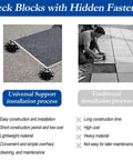 Comparison of adjustable paver pedestal set with hidden fastener and traditional installation method side by side.