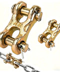 Tough As Nails 3/8 Inch Twin Clevis Link Pack Of 2 Forged From G70 Alloy Steel With Rust Resistant Zinc Coating For No Fuss Auto Towing And Ranch Rigging Work Rated For 6600 Lbs Working Limit close-up of two G70 twin clevis links.
