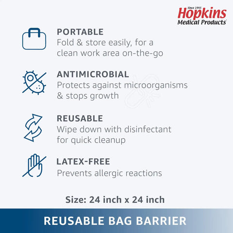 Antimicrobial Bag Barrier for Medical Bags and On The Go Workstations, Latex Free Reusable Shield That Kills Microorganisms, Easy Wipe Cleanup, Keeps Your Workspace Clean and Hygienic for Med Pros and Clinicians, 24x24 in