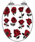 Toilet Seat Round Resin for Bathroom with red rose pattern, suitable for most toilets, measures 14.5" x 16.5".
