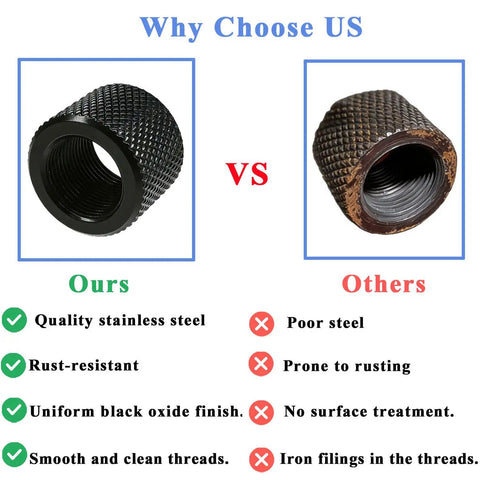 Comparison of Built Tough 1/2x28 Thread Protector For Most.22LR,.223 And 5.56 Rifles vs competitor, highlighting quality differences.