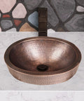 Hand Hammered 17-Inch Oval Skirted Drop-In Copper Bathroom Sink For Vanity Countertop Top Mount 18-Gauge Pure Copper Vanity Sink