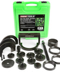 Master Wheel Bearing Removal Tool And Installer Kit with green case and components for domestic European Asian vehicles