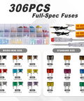 Rig Ready Fuse Assortment Kit Featuring 306 Pcs Of Micro Mini And Standard Blade Fuses For Cars Trucks And Rv Alongside Tough As Nails Puller And Circuit Tester Gear in clear organizer.