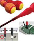 Close-up of Pro Grade Insulated Ball Grip Screwdrivers Set of Two with 150mm shafts and 6mm diameter in use on electrical panel.