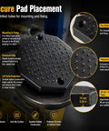 Heavy Duty Rubber Lifting Arm Pads 4 Pack Universal Octagon Shop Grade Auto Hoist and Floor Jack Protectors to Shield Pinch Welds and Subframes. Close-up of rubber pad with pre-drilled holes.