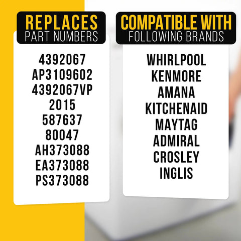Dryer Repair Kit 4392067 For Whirlpool Duet Front Load Dryers compatibility and part numbers chart