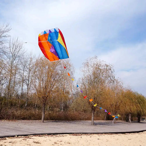 Colorful Parafoil Kite With 118 Inch Long Tail Go-To Outdoor Fun Easy To Fly Includes Handle And Line 20 Inch Frame Great For Beginners And Parks
