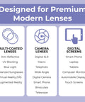 Jestik microfiber cleaning cloths infographic showing uses for eyeglasses, camera lenses, and screens