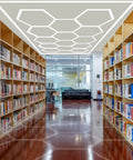Library with Ultra Bright Led Garage Lights With Hexagonal Grid System 6500K Daylight on ceiling for even illumination