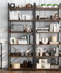 Five Tier Industrial Bookshelf With Four Hooks Built Tough Anti Tip Raised Edge Open Storage For Books Plants Decor