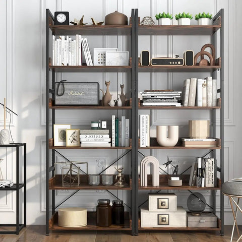 Five Tier Industrial Bookshelf With Four Hooks Built Tough Anti Tip Raised Edge Open Storage For Books Plants Decor