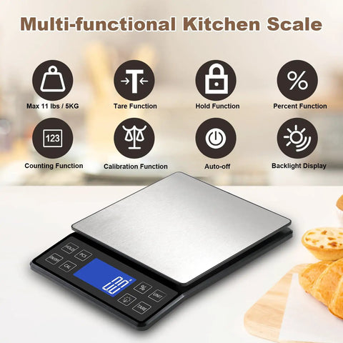 Pro Grade Digital Kitchen Scale With 0.1g 0.001oz Precision, 5kg 11lb Capacity, USB Rechargeable Or AAA Battery Powered, Stainless Steel Pan