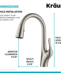 Merlin Dual Function Pull-Down Kitchen Faucet With Single Handle, dimensions with 16-Inch Reach, shown in diagram with specs.