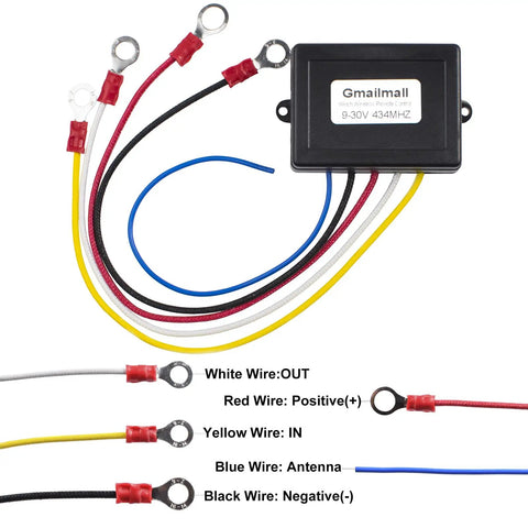12V Wireless Winch Remote Control Kit For Easy Vehicle Recovery And Off Road Lifting, Universal Receiver, DIY Install, Works With 9 To 30V Systems, Reverse Voltage Remote To Run Winch Motor, No Hassle Setup, wired relay receiver with labeled leads