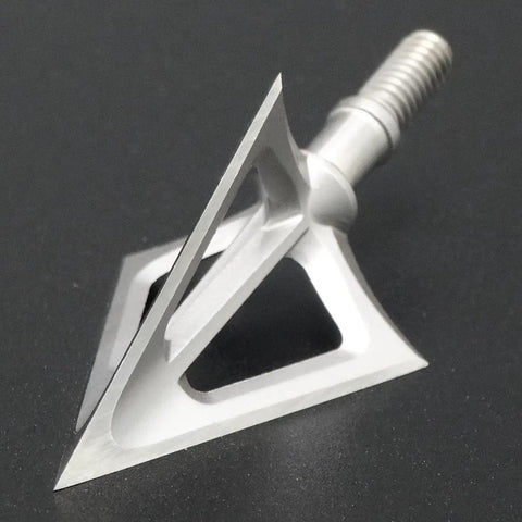 Fixed Blade Hunting Broadhead 100 Grain 420 Stainless Steel Three Razor Sharp Blades Vented Design on dark background